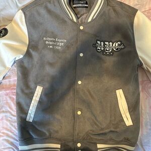Urban Planet Gray and White Varsity Jacket